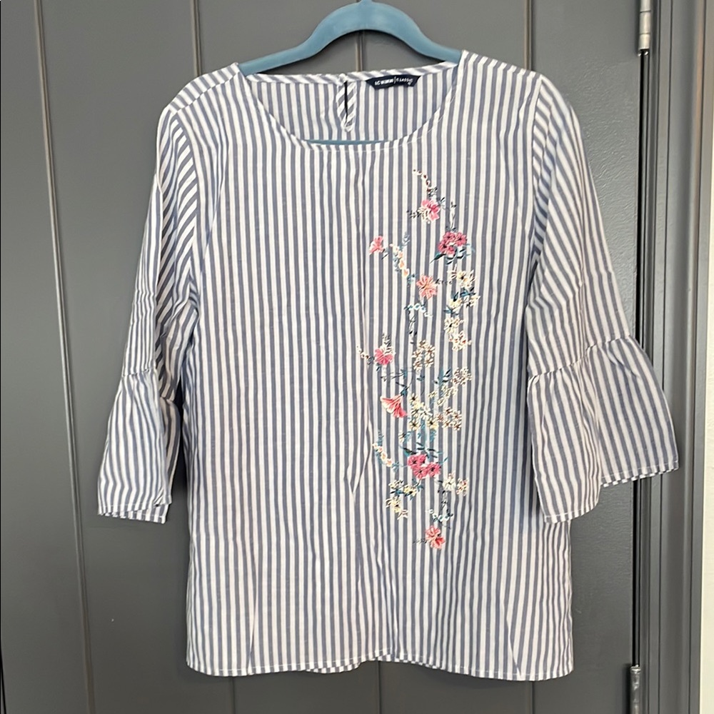 Striped Floral Embroidered Blouse